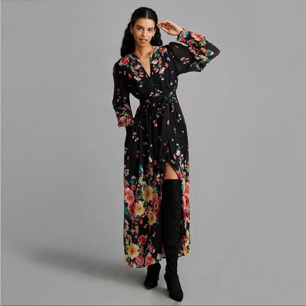 Anthropologie Forever That Girl Vivienne Black Floral Maxi Dress Multicolor 3X